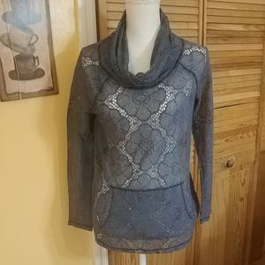 DYLAN Gray Cowl Neck Sheer Floral Lace Pullover Top S - NICE!!